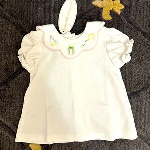 Lullaby set Girls White Scarlett Blouse- scallop collar birthday embroidery